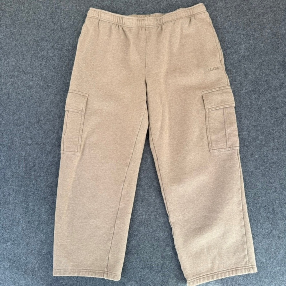 Aritzia TNA Sweatfleece Mega Cargo Sweatpants Tan Beige XL Regular Comfy Lounge
